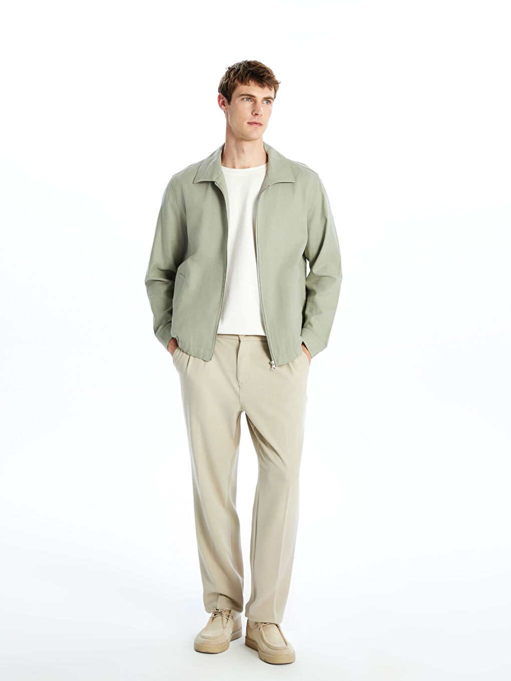 Yeşil Standart Kalıp Gömlek Yaka Erkek Mont-1