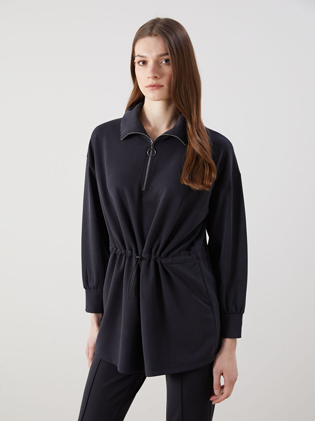 LCW Modest Antrasit Modal Karışımlı Oversize Kadın Sweatshirt Tunik