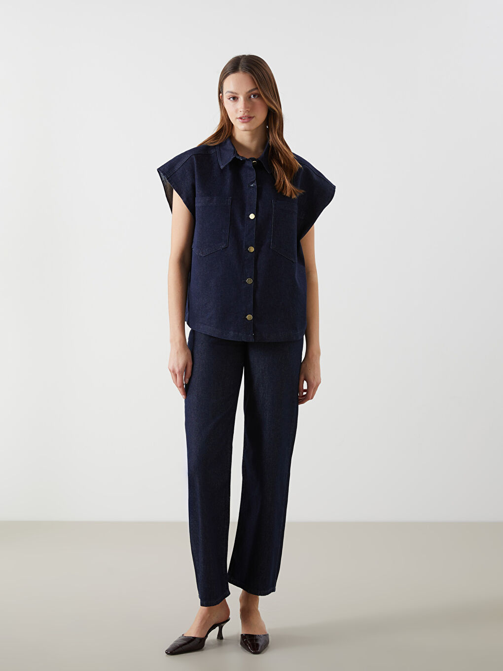 Shirt Collar Women Jean Vest -S5N403Z8-YZA
