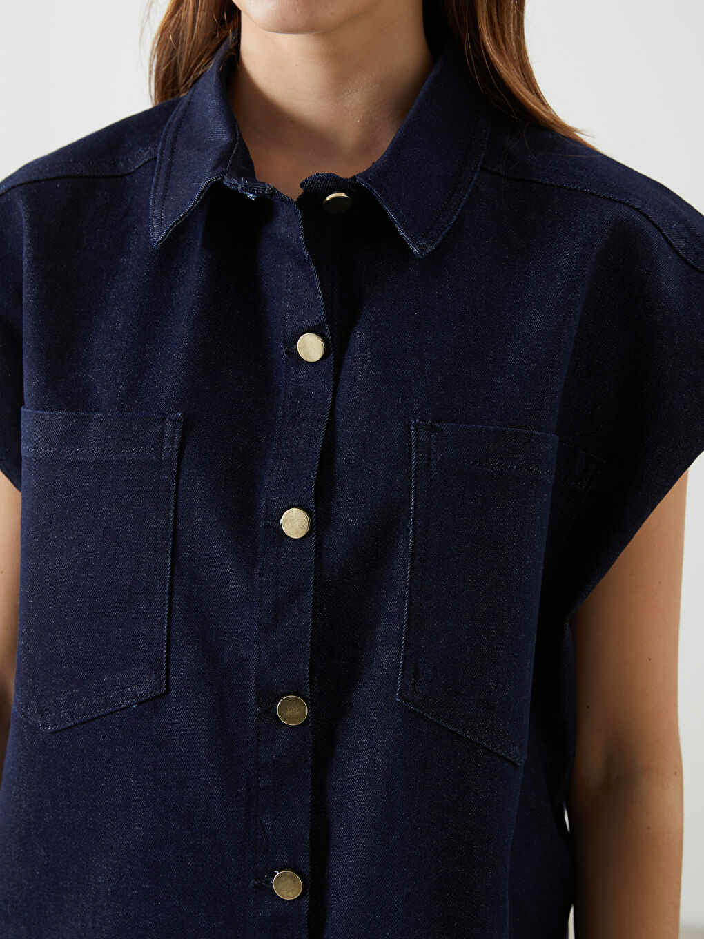 Shirt Collar Women Jean Vest -S5N403Z8-YZA