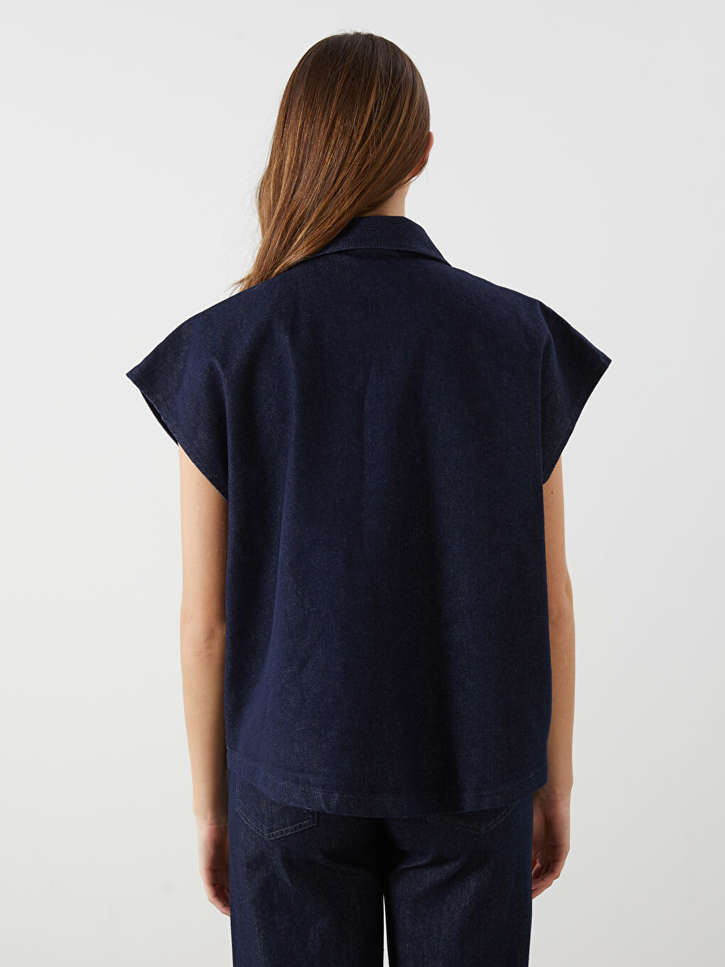 Shirt Collar Women Jean Vest -S5N403Z8-YZA