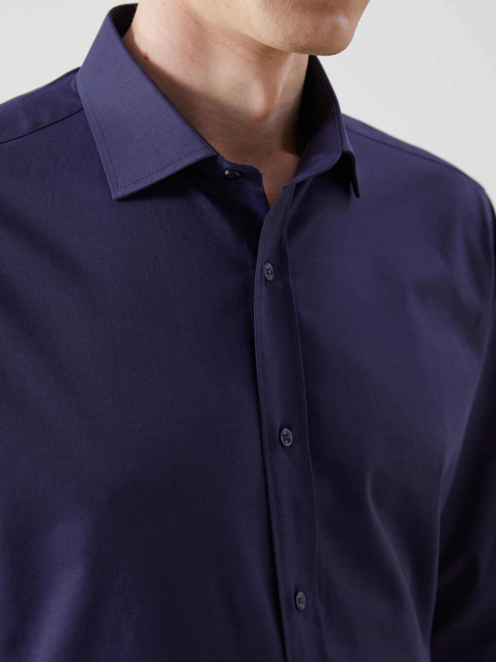 Lacivert Slim Fit Uzun Kollu Gabardin Erkek Gömlek-2
