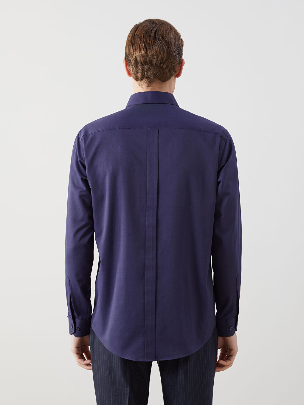 Lacivert Slim Fit Uzun Kollu Gabardin Erkek Gömlek-3