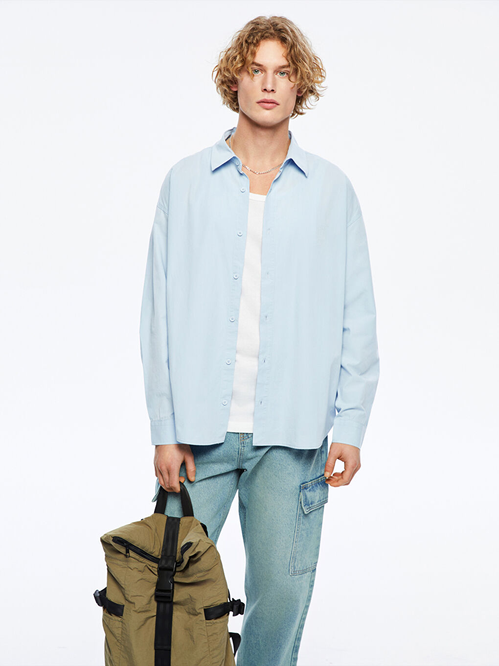 Mavi Rahat Kalıp Uzun Kollu Erkek Gömlek
