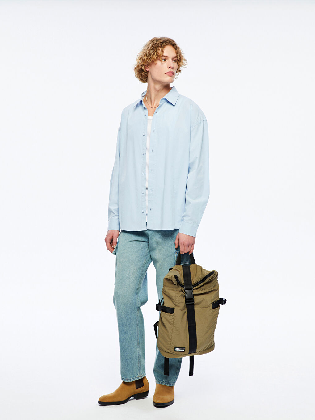 Mavi Rahat Kalıp Uzun Kollu Erkek Gömlek-1