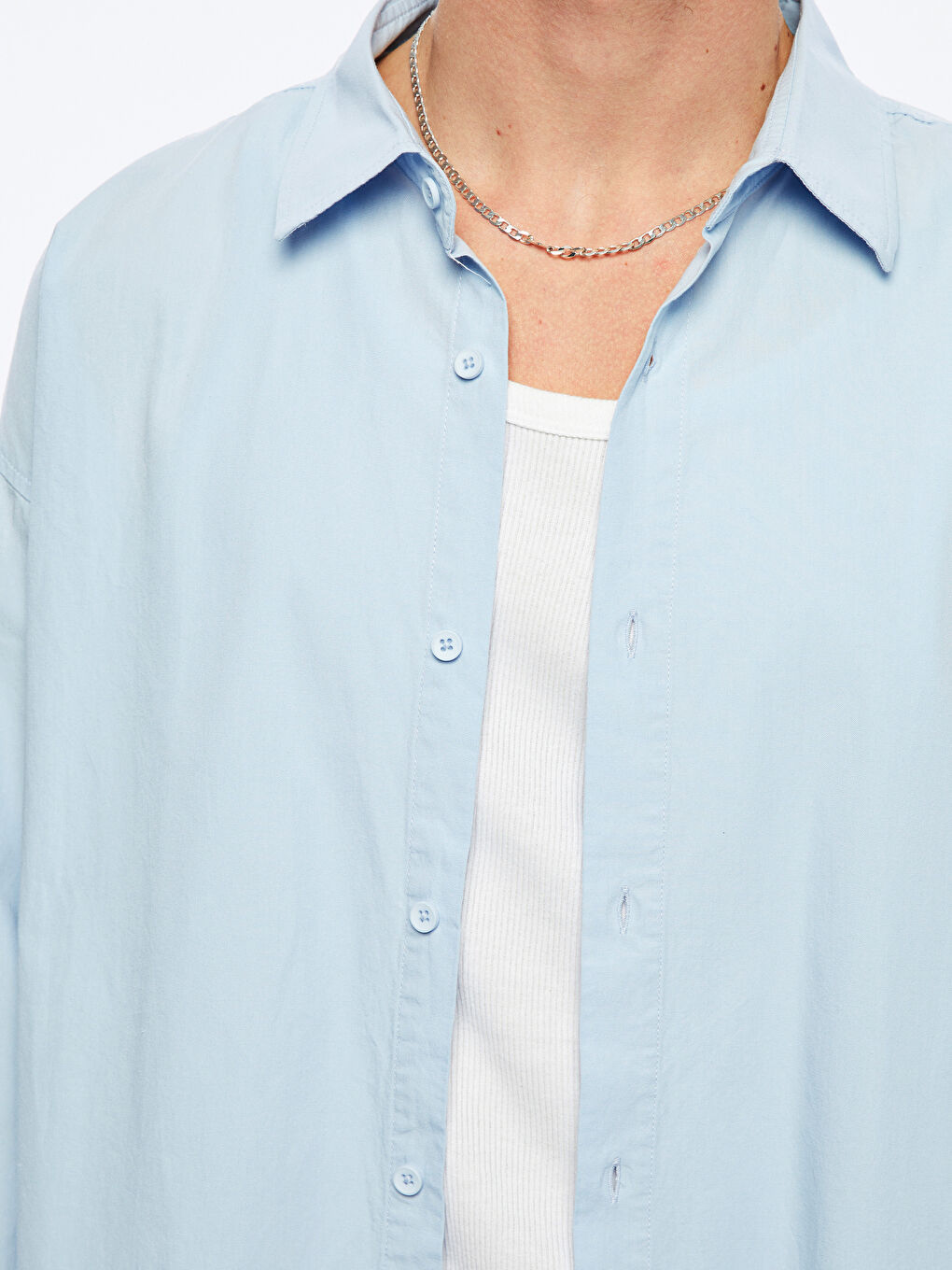 Mavi Rahat Kalıp Uzun Kollu Erkek Gömlek-2