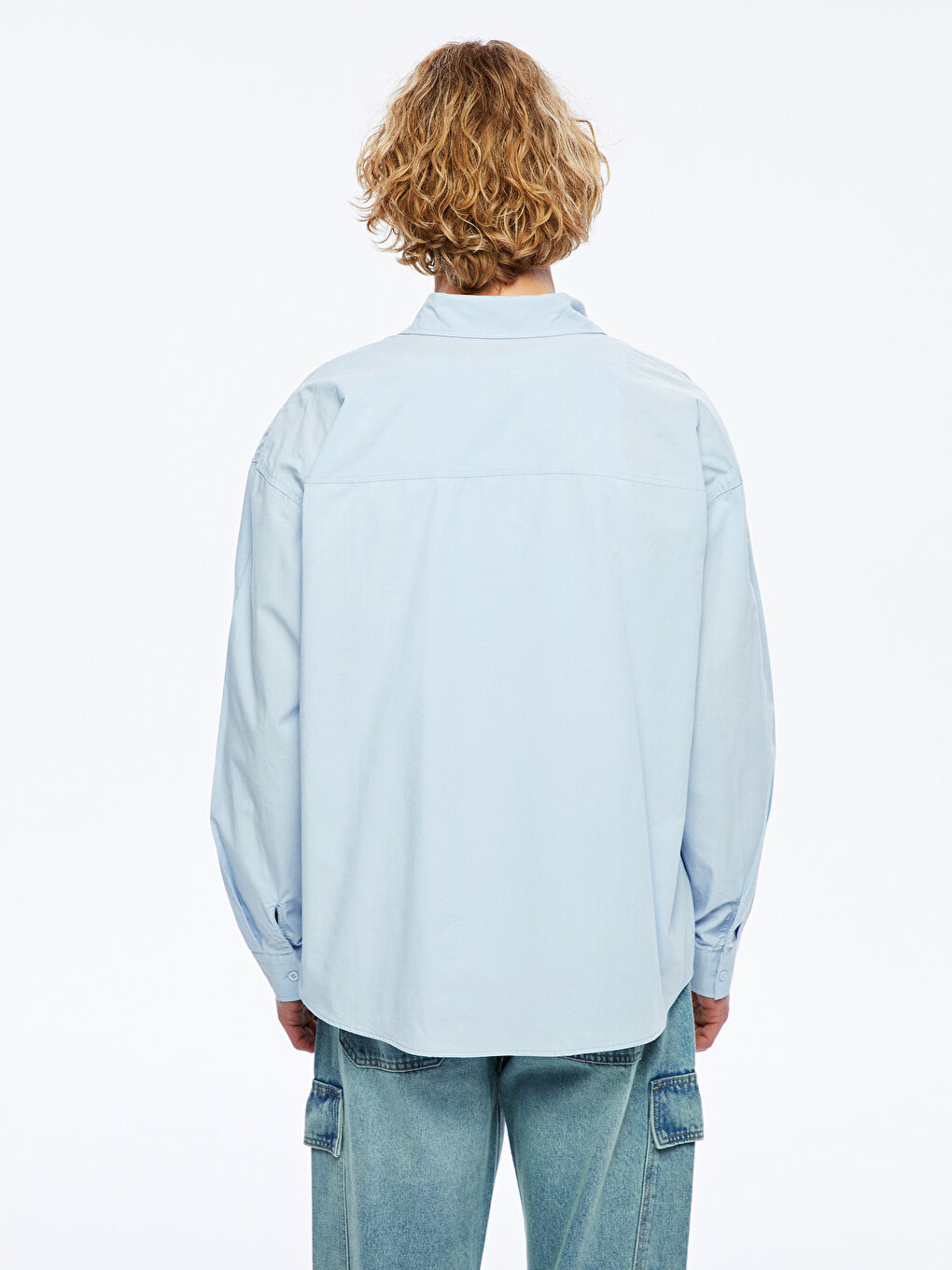 Mavi Rahat Kalıp Uzun Kollu Erkek Gömlek-3