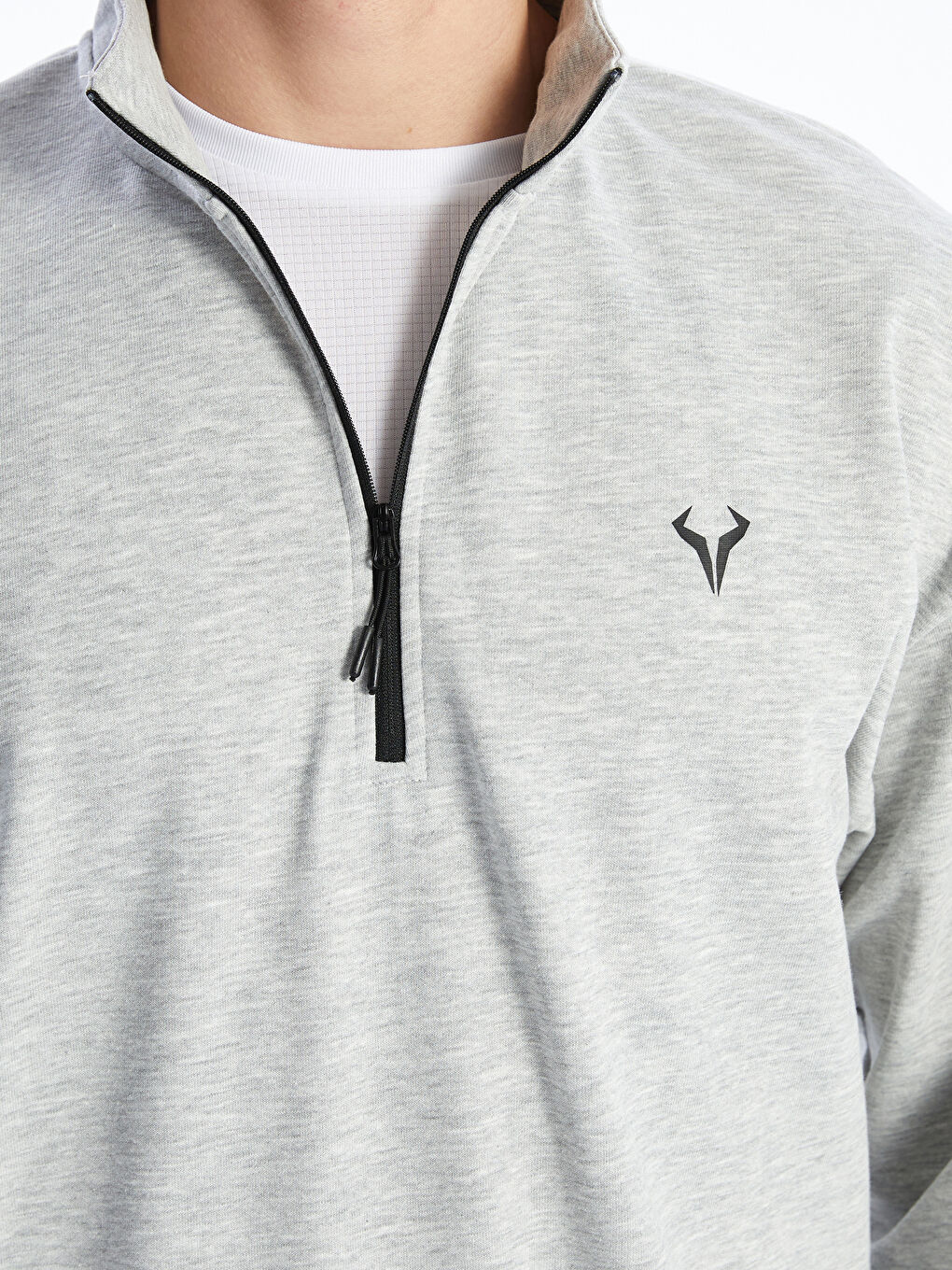 Gri Dik Yaka Erkek Sweatshirt-2