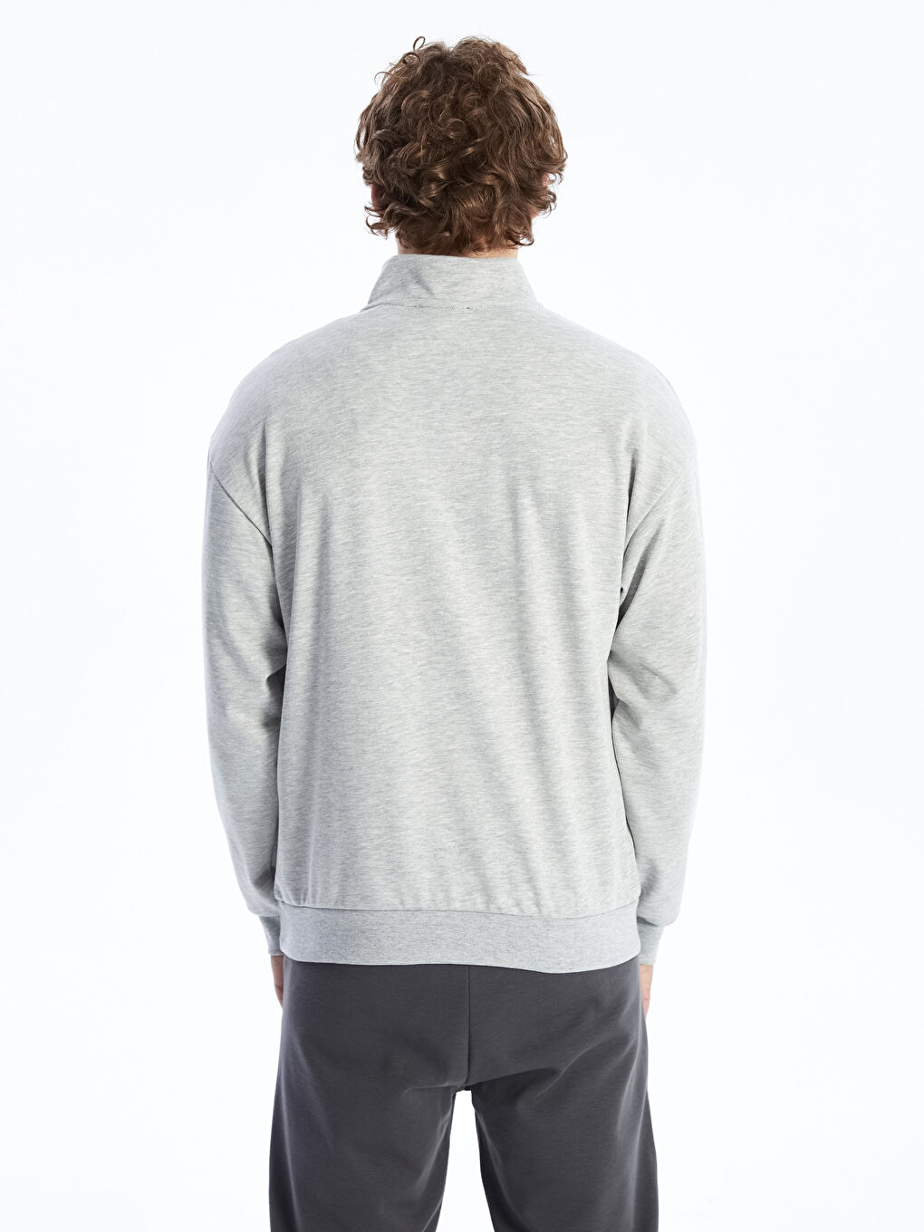 Gri Dik Yaka Erkek Sweatshirt-3