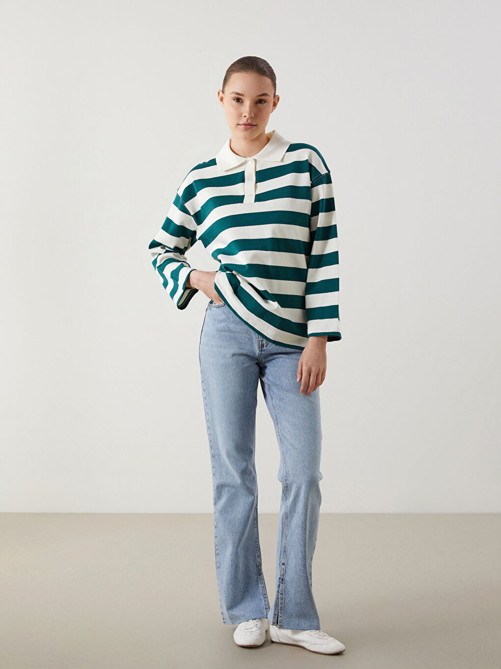 LCW Modest Polo Neck Striped Women's T-Shirt -S5N451Z8-LFT