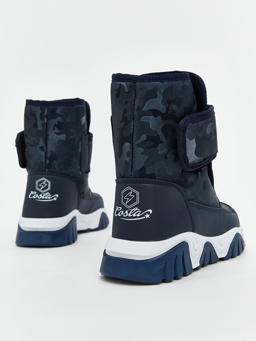 Lacivert Deri Görünümlü Erkek Çocuk Cırt Cırtlı  Kar Botu-3