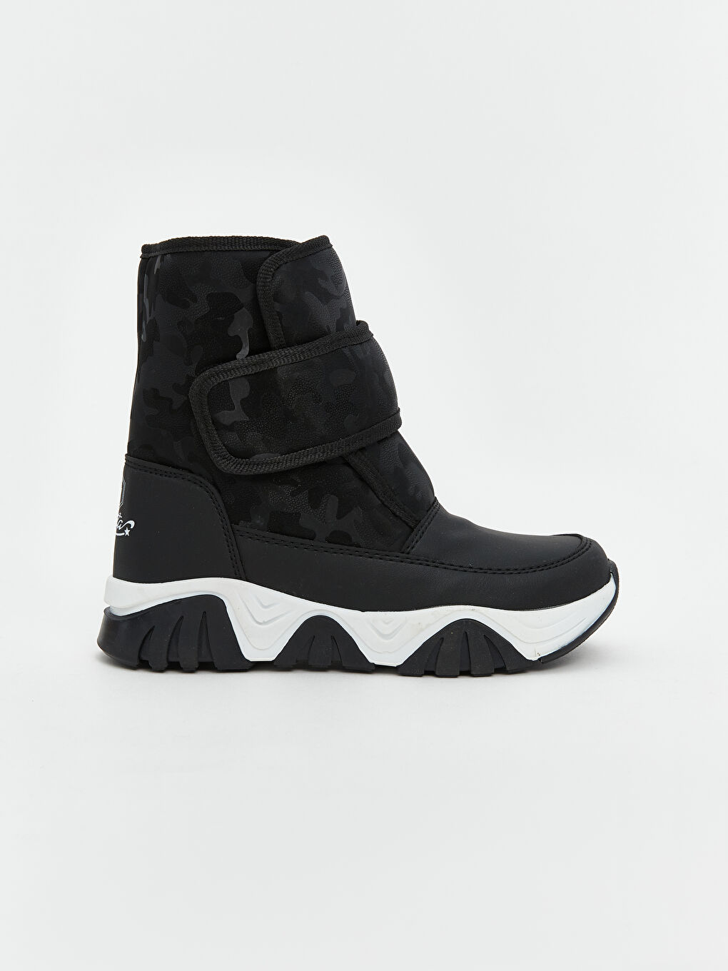 Siyah Deri Görünümlü Erkek Çocuk Cırt Cırtlı  Kar Botu-1