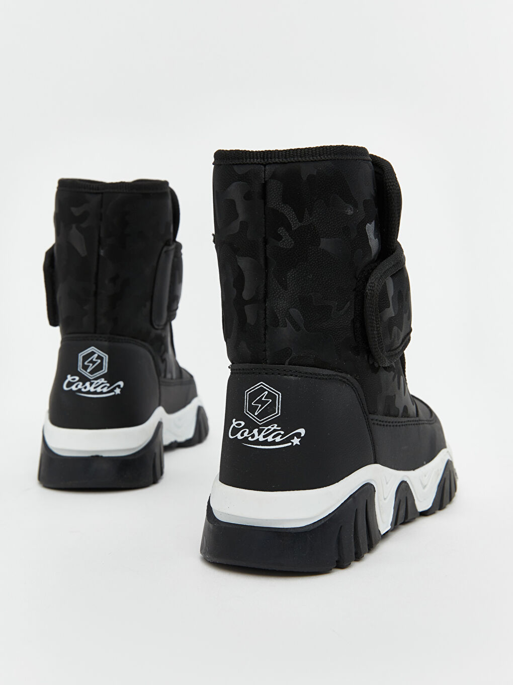 Siyah Deri Görünümlü Erkek Çocuk Cırt Cırtlı  Kar Botu-4