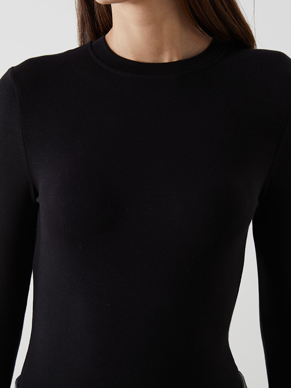 Siyah Bisiklet Yaka Kadın Body-2