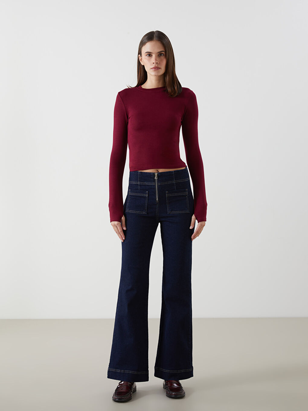 XSIDE Bordo Bisiklet Yaka Kadın Body - 1