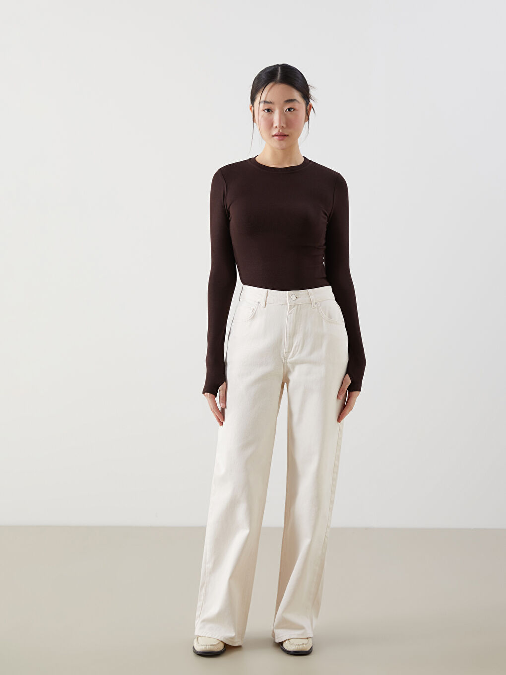 Kahverengi Bisiklet Yaka Kadın Body-1