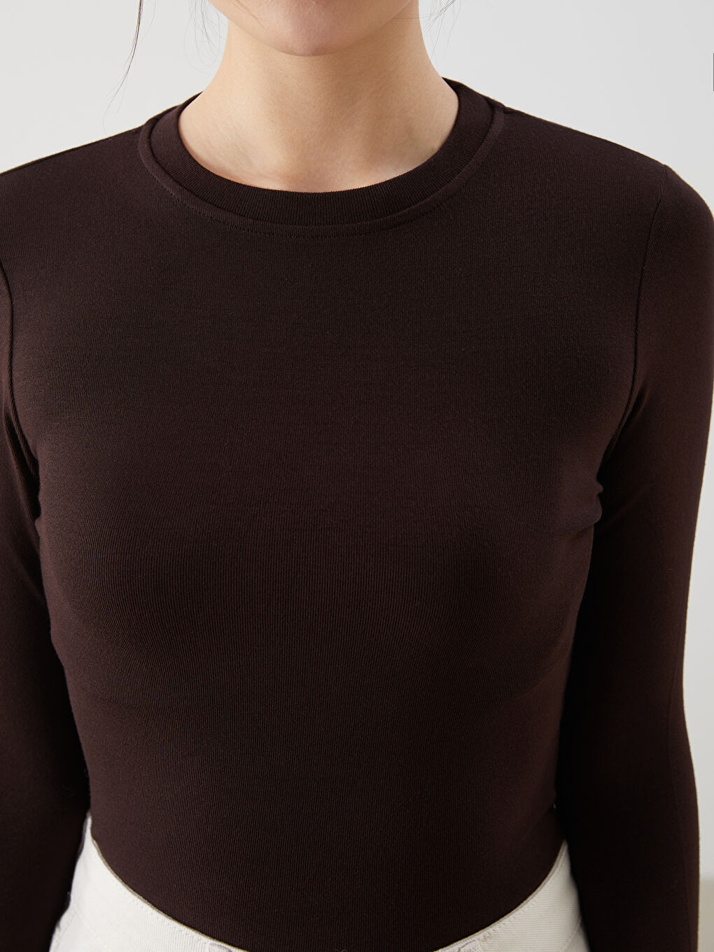 Kahverengi Bisiklet Yaka Kadın Body-2