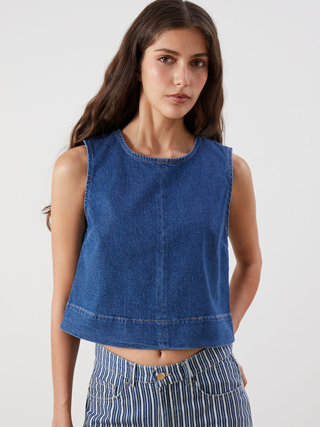 İndigo Bisiklet Yaka Jean Bluz