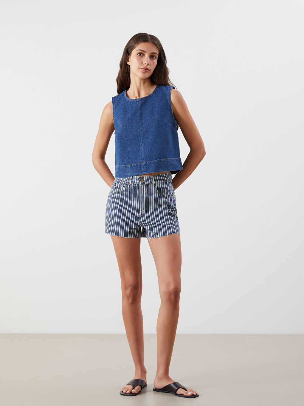 İndigo Bisiklet Yaka Jean Bluz-1