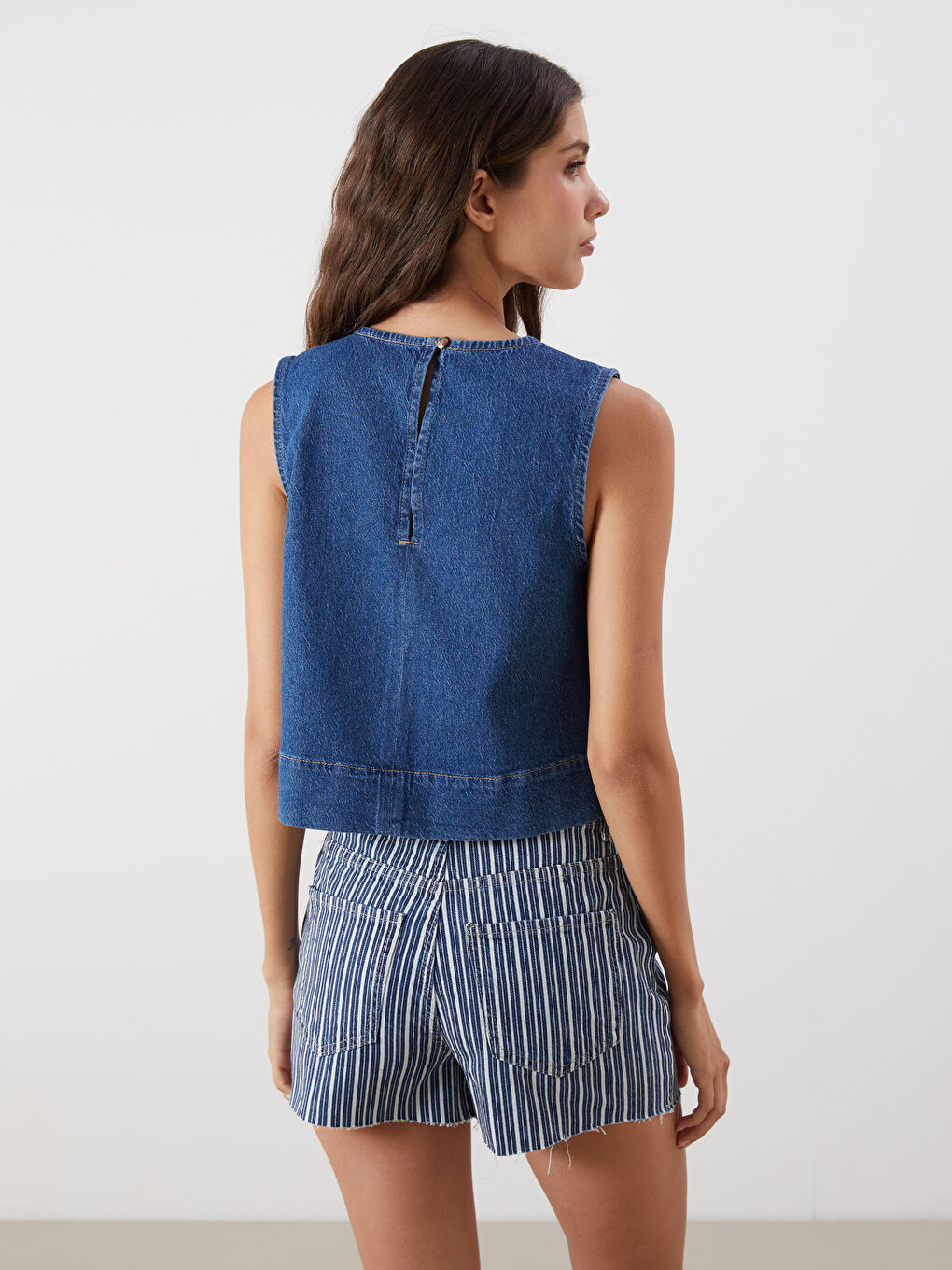 İndigo Bisiklet Yaka Jean Bluz-3