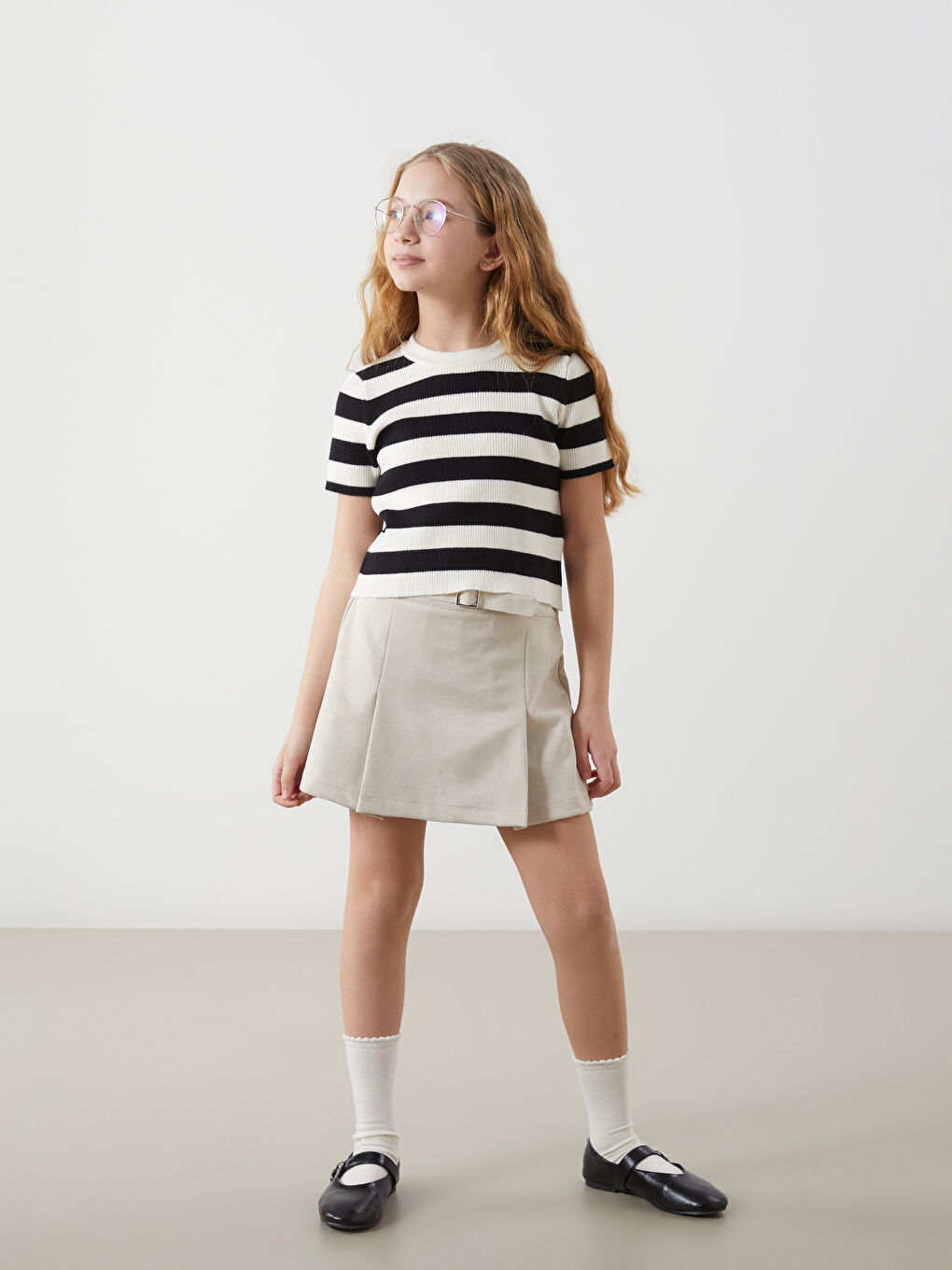 Elastic Waist Suede Girls Skirt Shorts -S5N469Z4-F0B