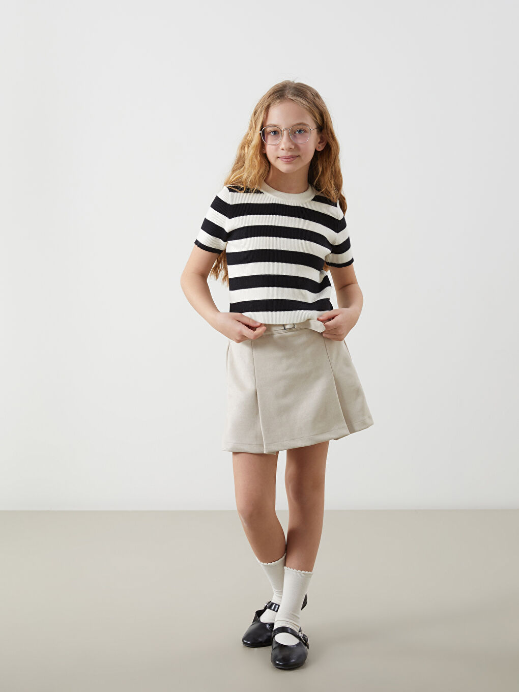 Elastic Waist Suede Girls Skirt Shorts -S5N469Z4-F0B