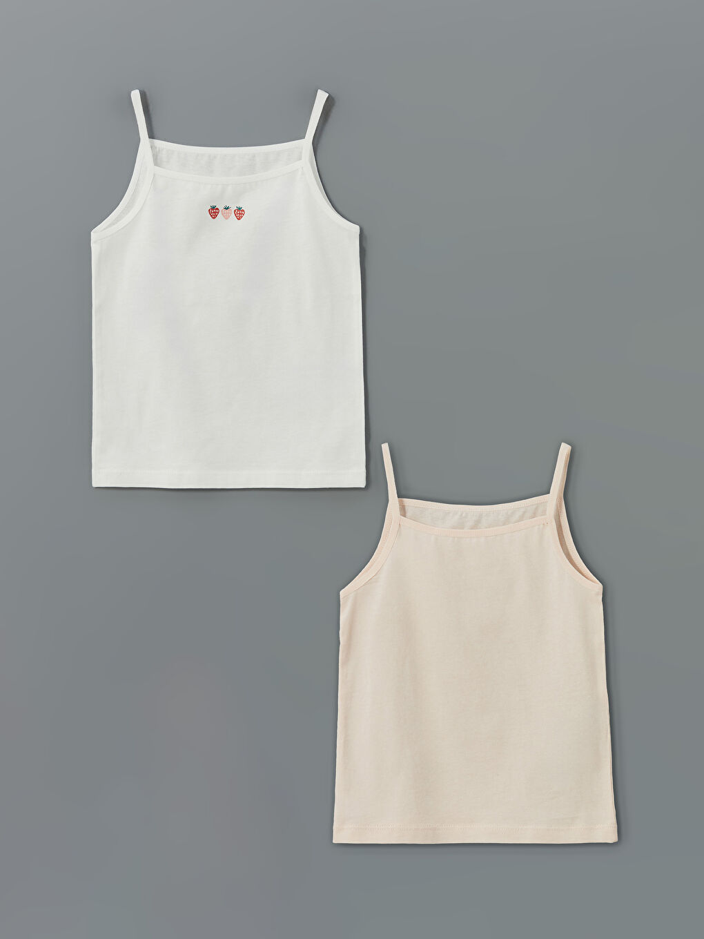 Ekru Kare Yaka Kız Çocuk Atlet 2'li