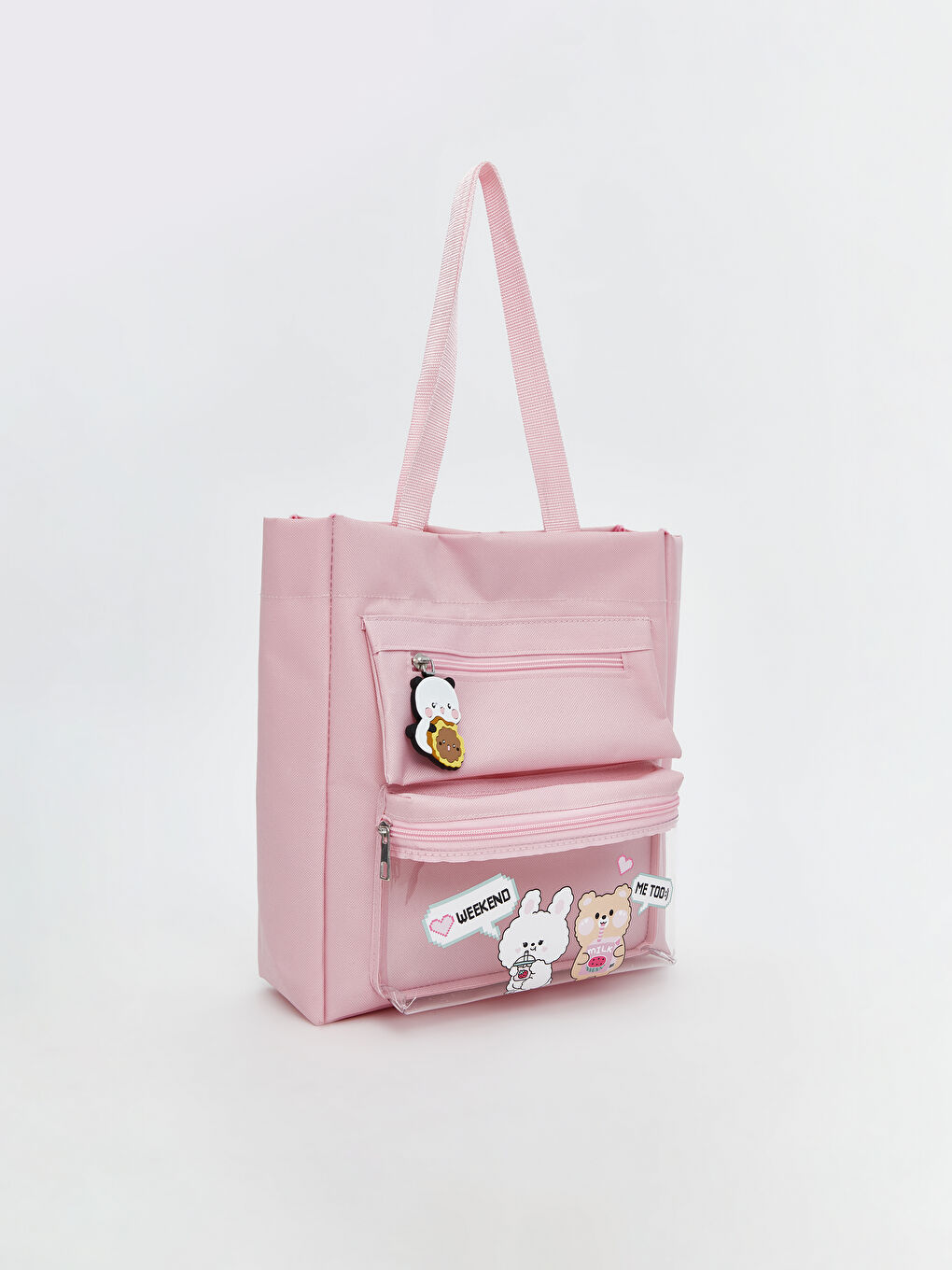 Pembe Ayıcık Baskılı Kız Çocuk Omuz Çantası-1