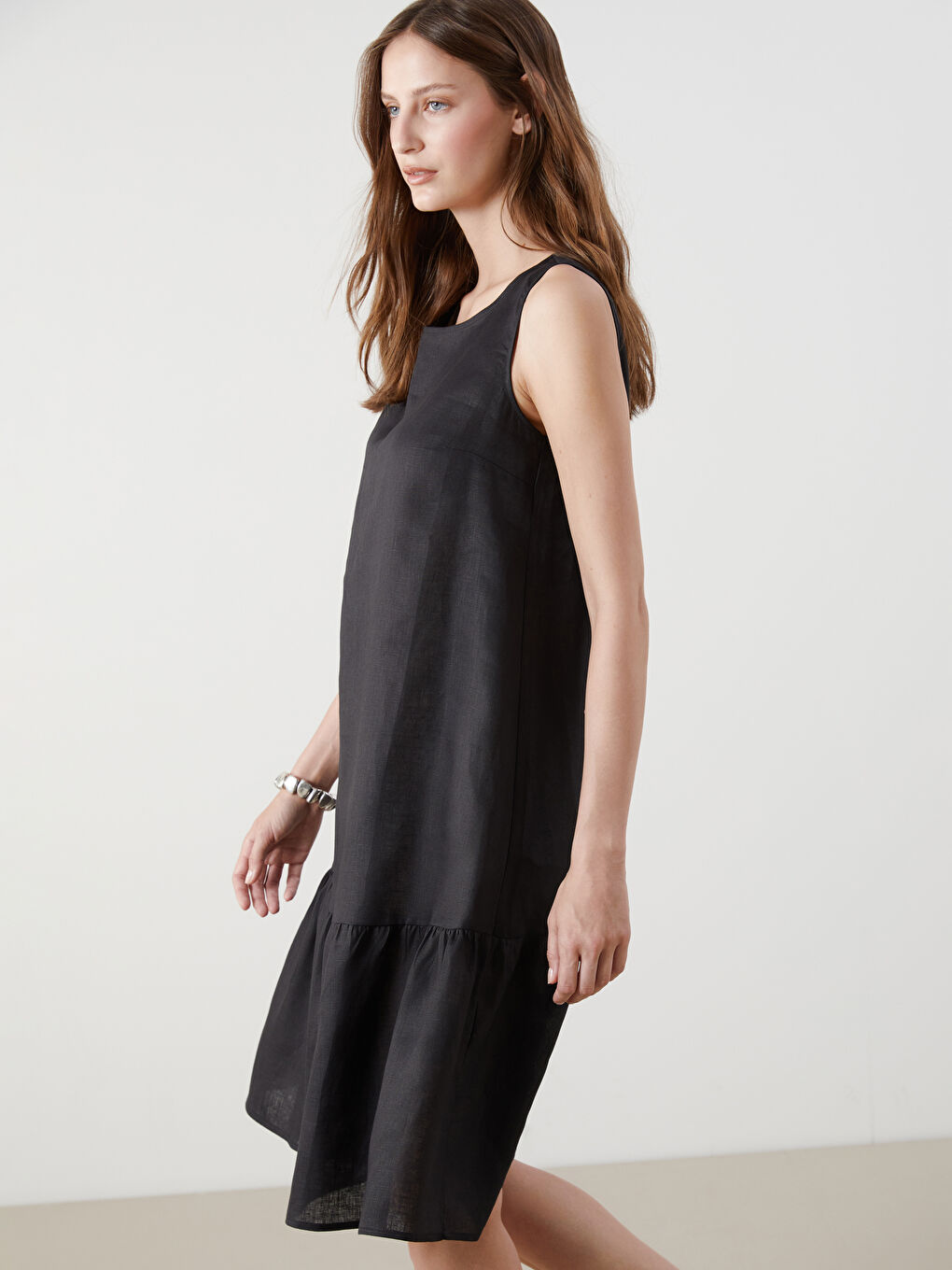 Crew Neck 100% Linen Dress-1