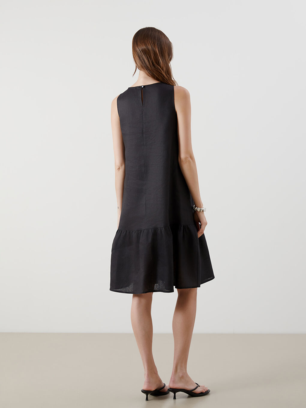 Crew Neck 100% Linen Dress-3