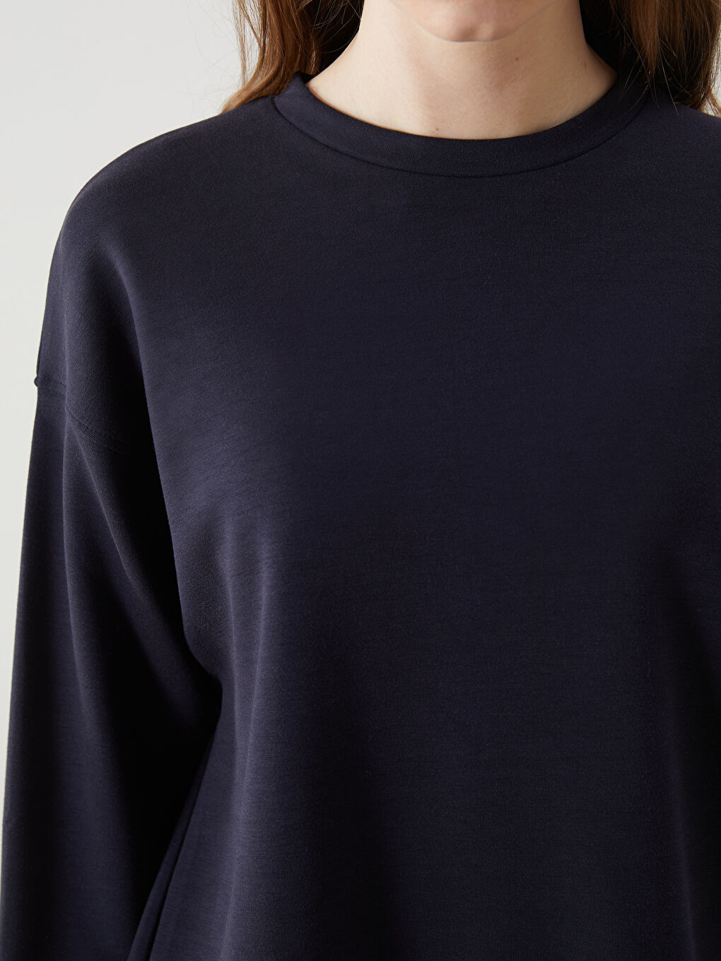 Lacivert Bisiklet Yaka Oversize Kadın Sweatshirt-2