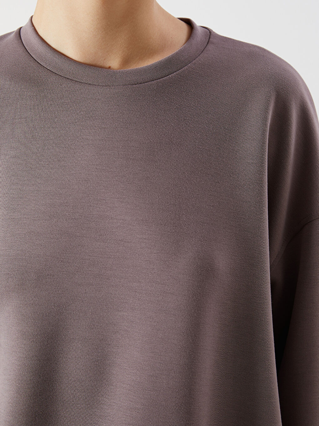 Bej Bisiklet Yaka Oversize Kadın Sweatshirt-2