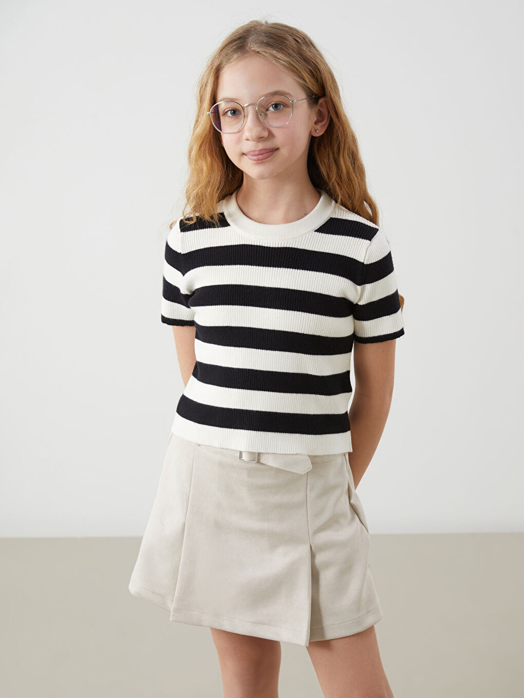 Crew Neck Short-Sleeve Girl'S Knitted Sweater -S5N591Z4-LEG