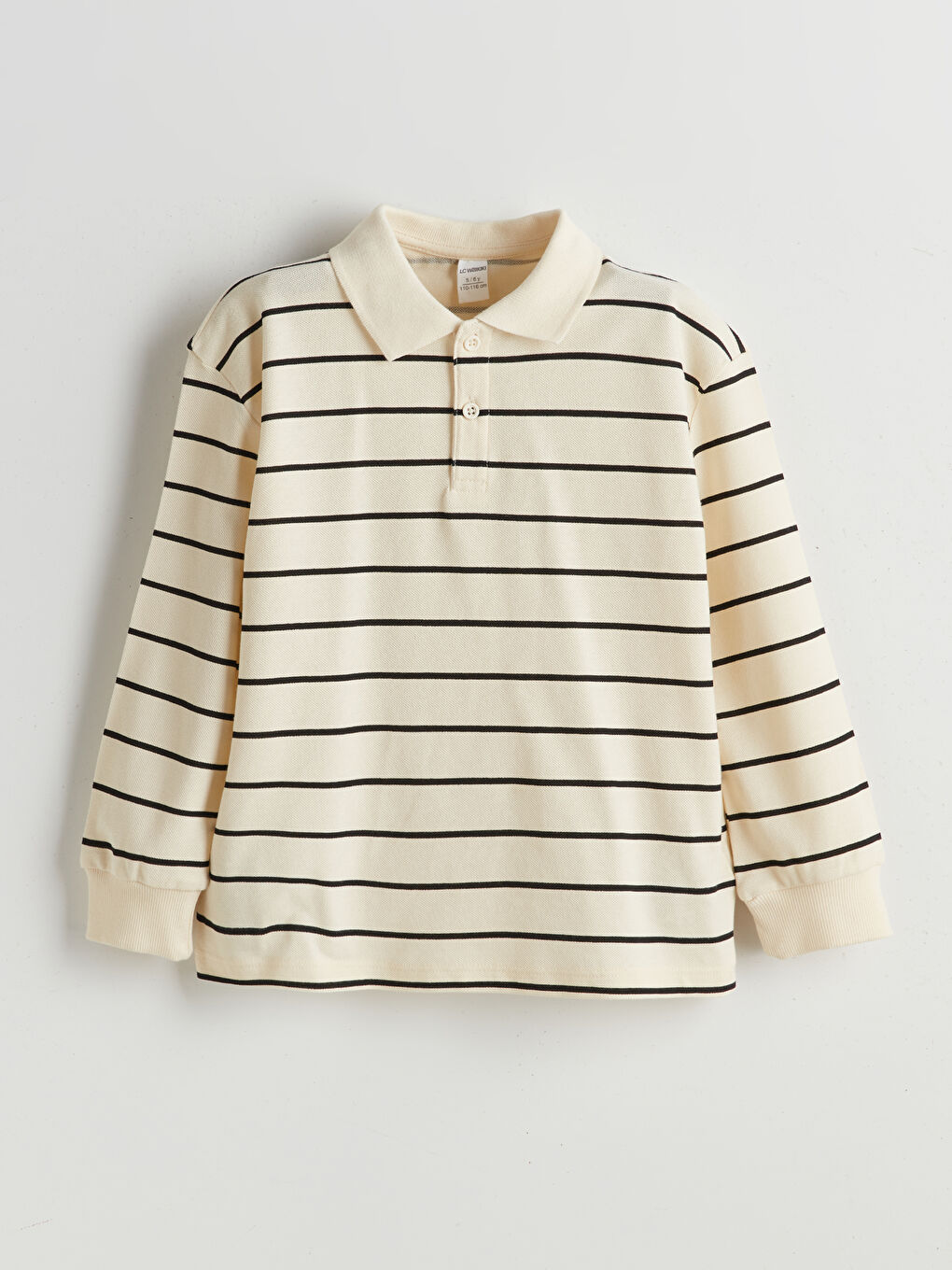 Ekru Polo Yaka Çizgili Erkek Çocuk Tişört