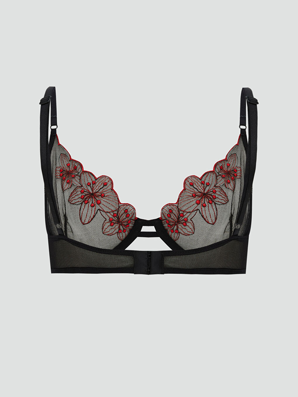 Siyah Balenli Dolgusuz Çiçekli Fantezi Tişört Sütyen-1