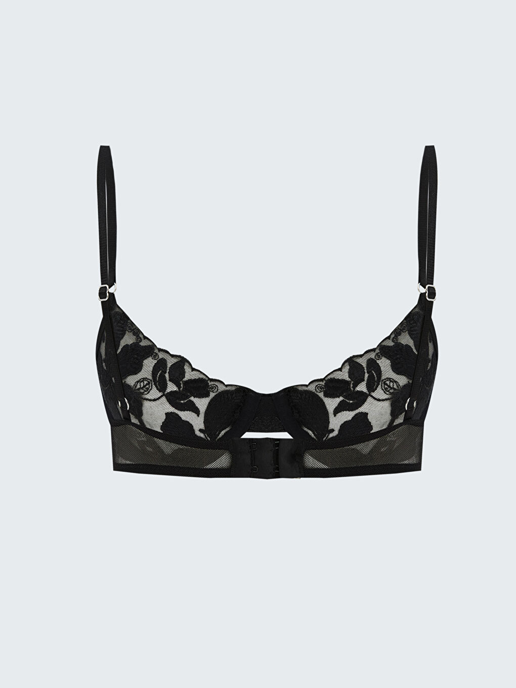 Siyah Balenli Dolgusuz Çiçekli Tişört Sütyen-1