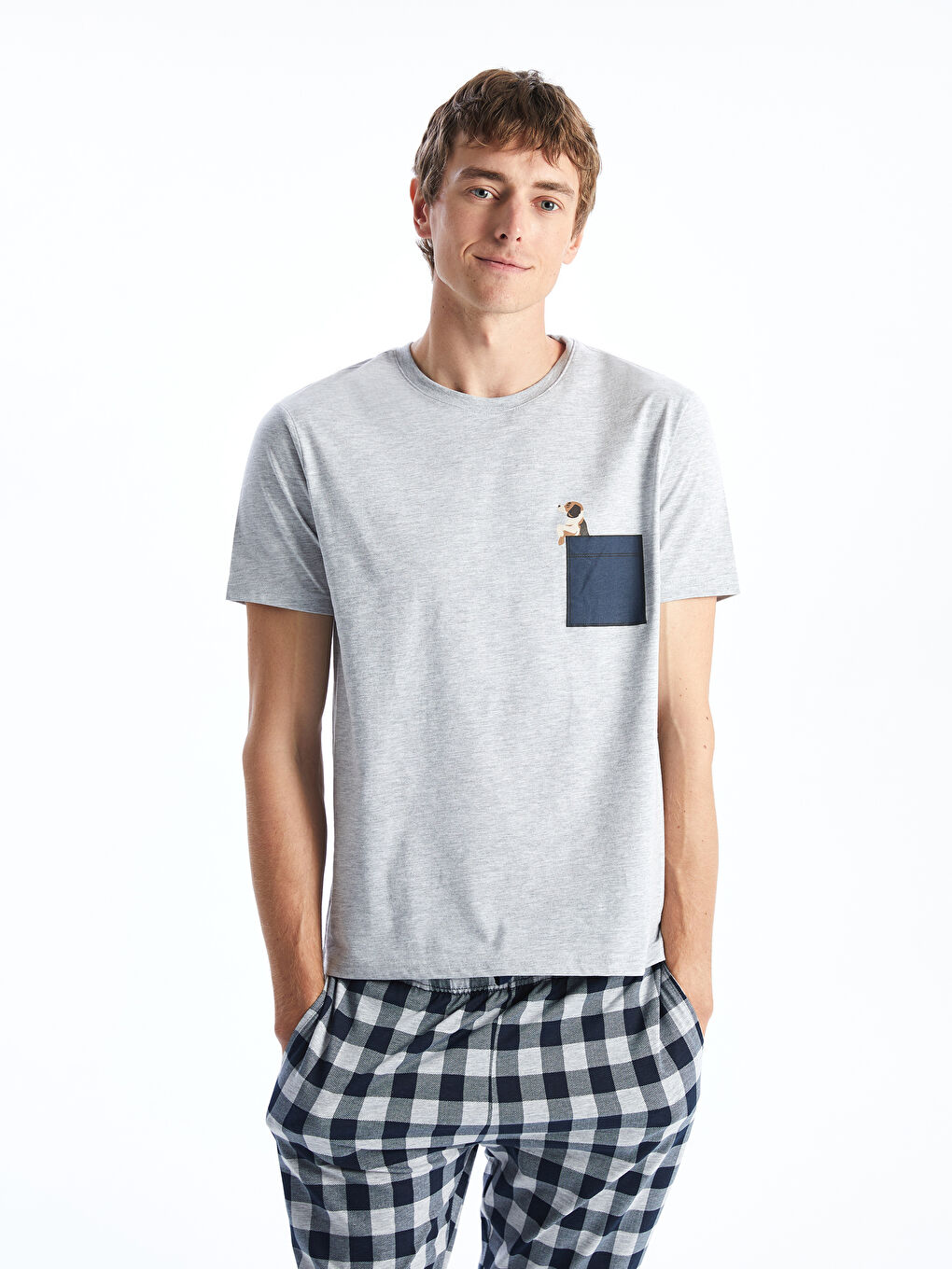 Gri Standart Kalıp Erkek Pijama Takımı-1