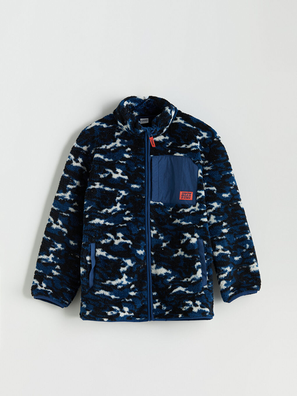 Petrol Dik Yaka Pelüş Erkek Çocuk Fermuarlı Sweatshirt