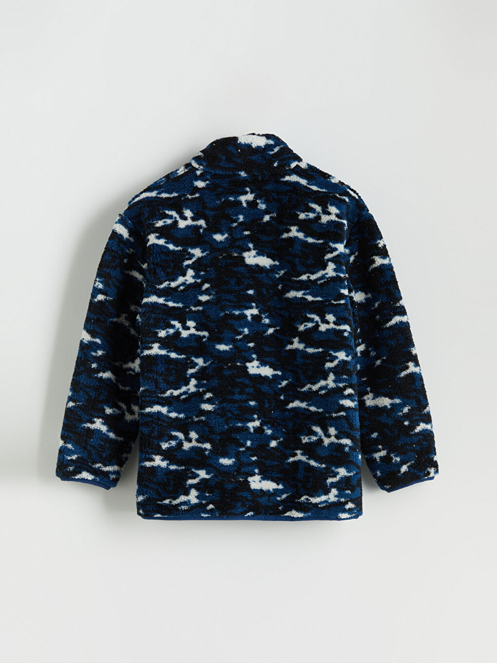 Petrol Dik Yaka Pelüş Erkek Çocuk Fermuarlı Sweatshirt-2