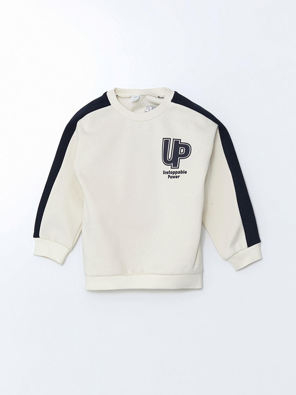 Bej Bisiklet Yaka Baskılı Erkek Çocuk Kalın Sweatshirt-1