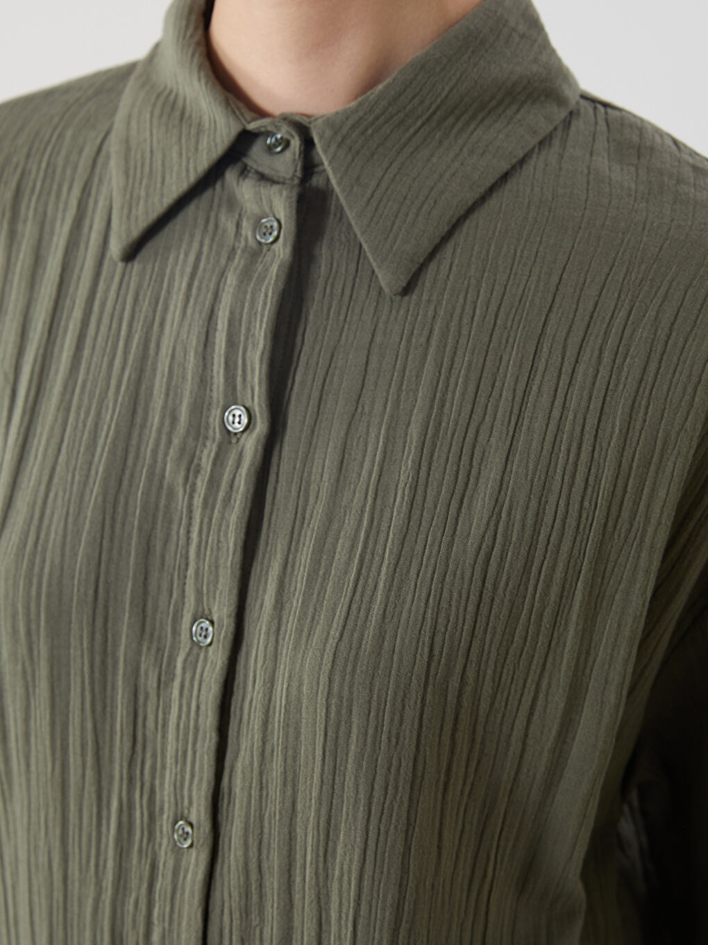 Haki Dokulu Oversize Kadın Gömlek Tunik-2