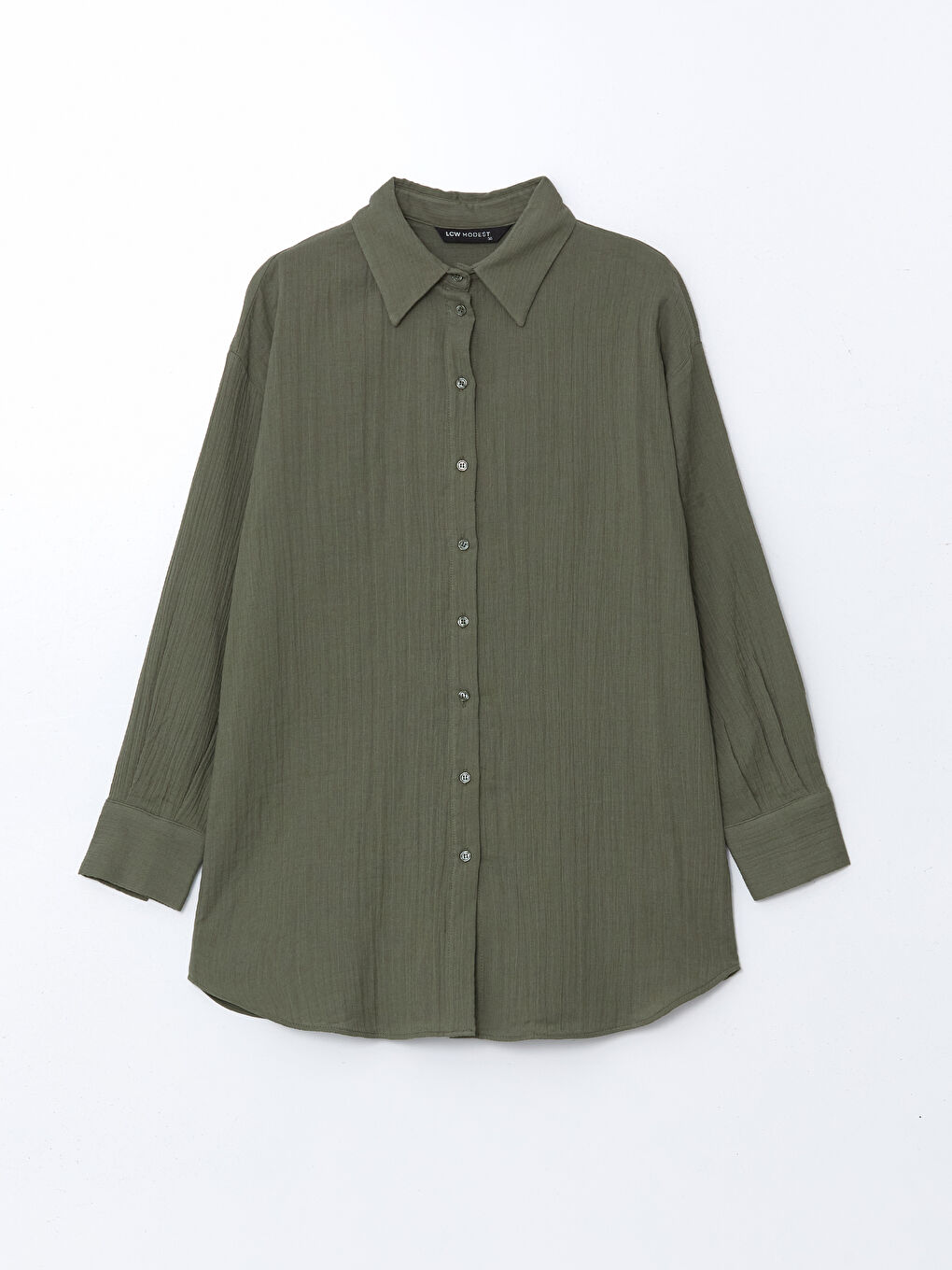 Haki Dokulu Oversize Kadın Gömlek Tunik-4