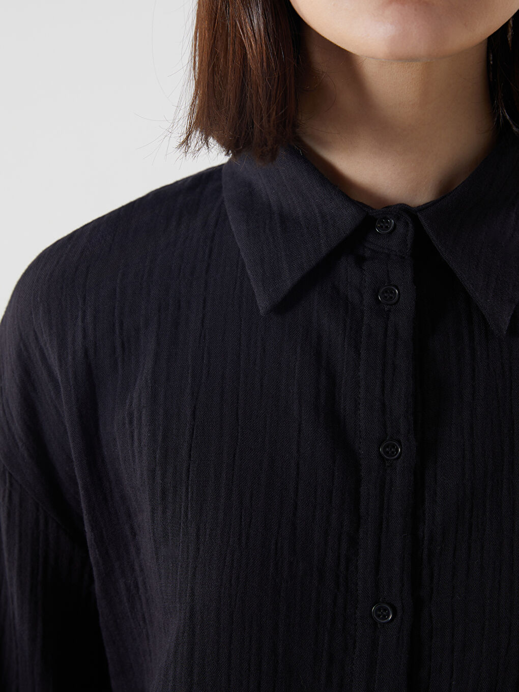 Siyah Dokulu Oversize Kadın Gömlek Tunik-2