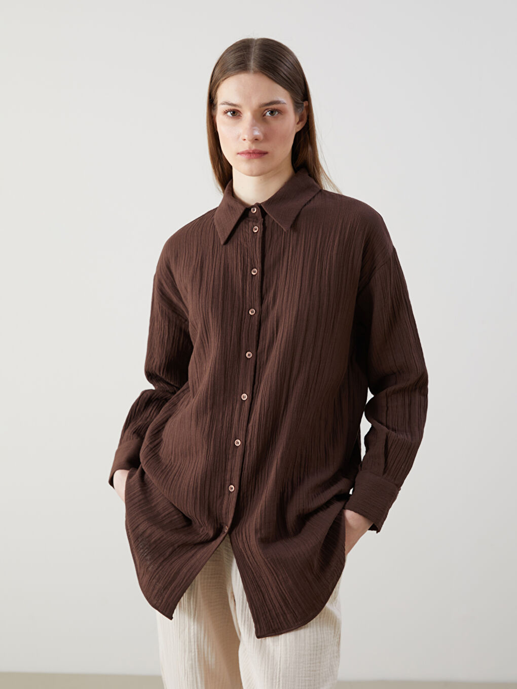 Turuncu Dokulu Oversize Kadın Gömlek Tunik