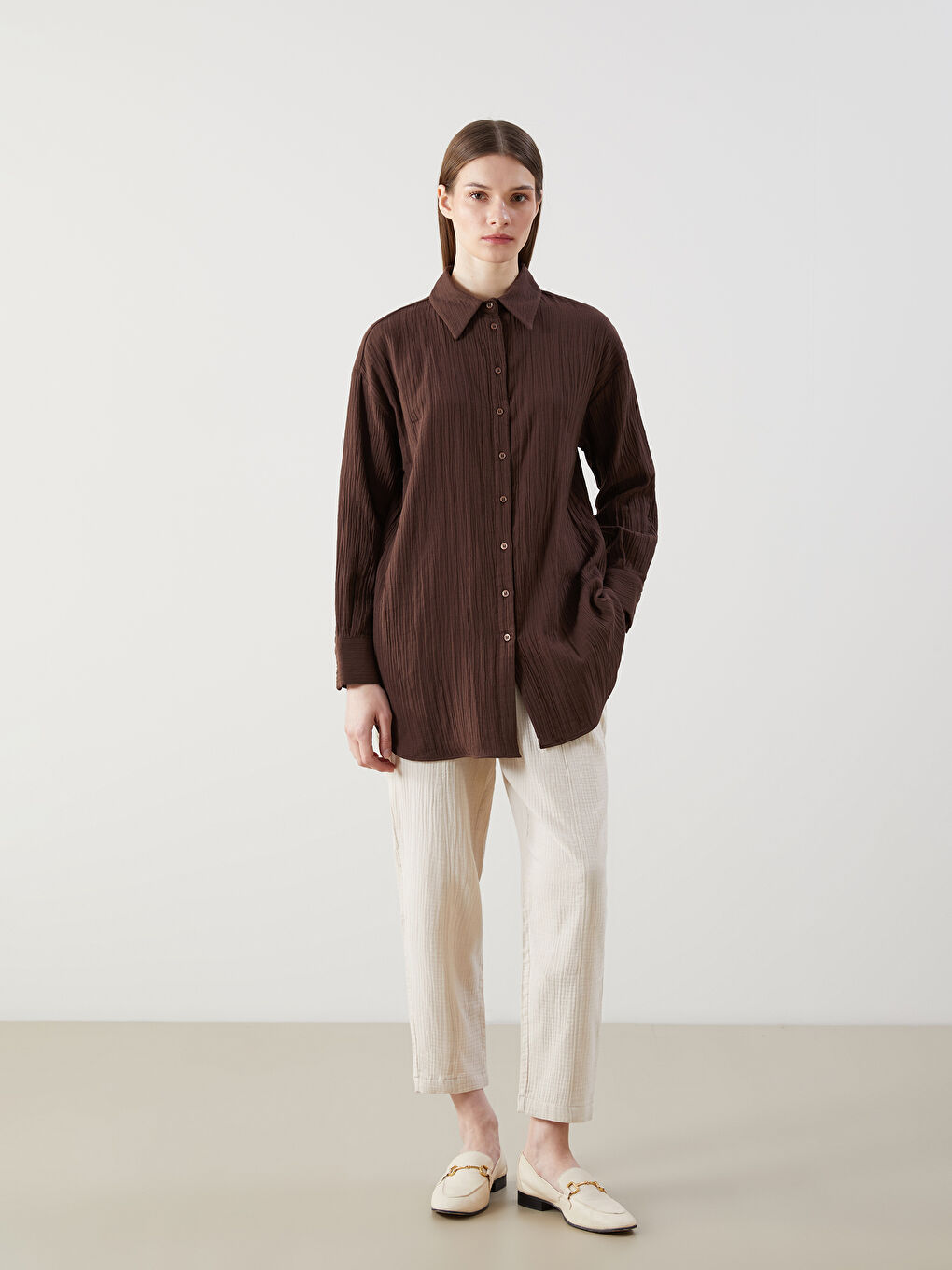 Turuncu Dokulu Oversize Kadın Gömlek Tunik-1