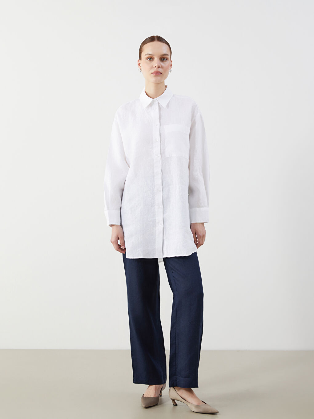 Plain Long Sleeve Oversize Linen Women's Shirt Tunic -S5N715Z8-FFB