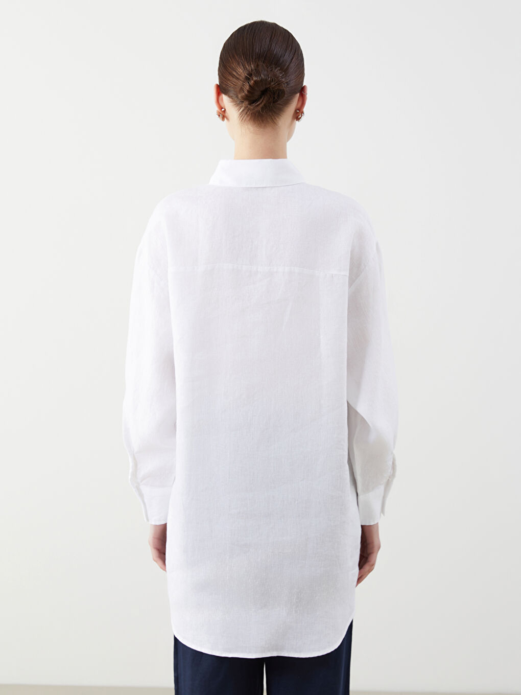 Plain Long Sleeve Oversize Linen Women's Shirt Tunic -S5N715Z8-FFB