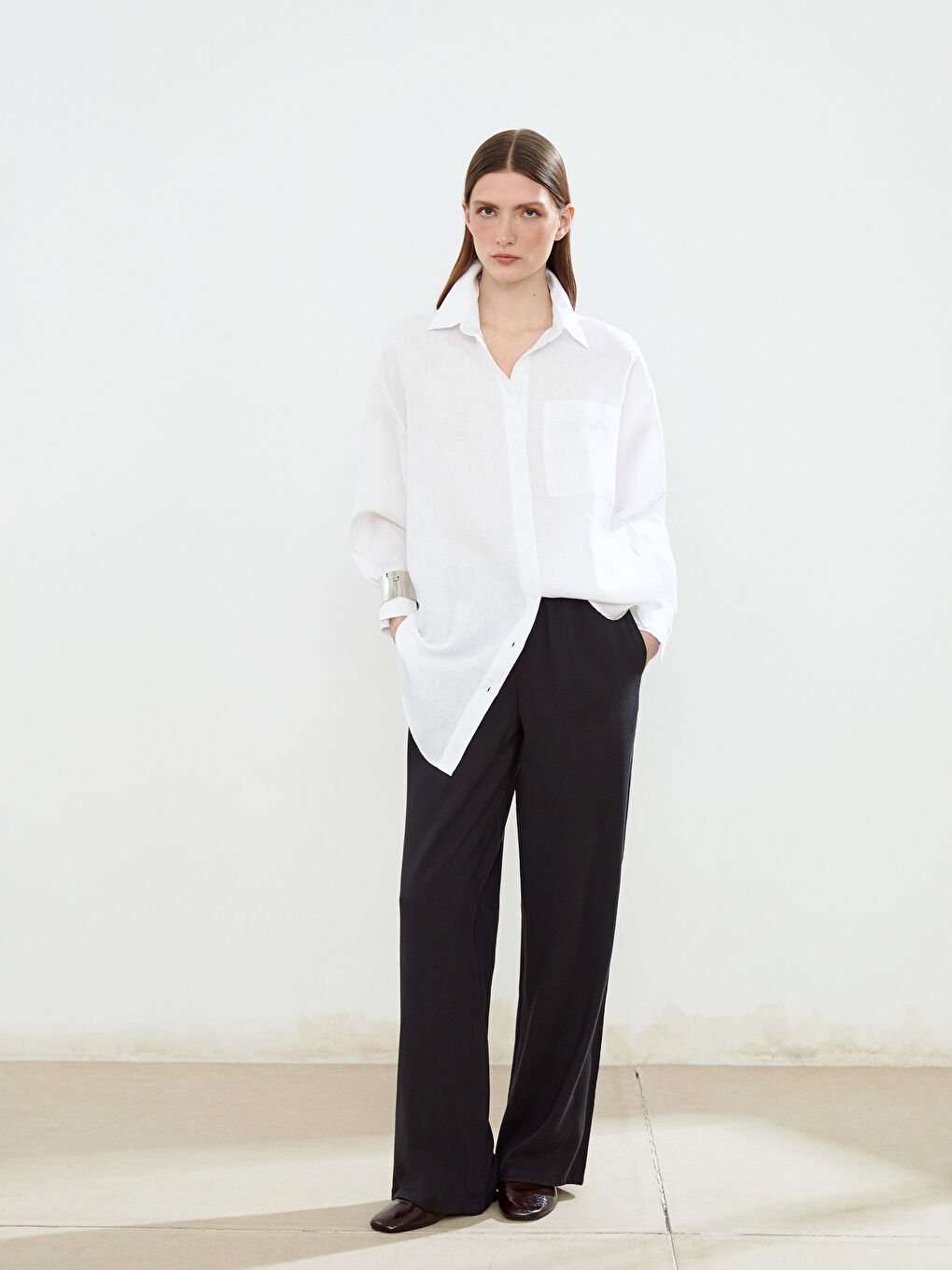 Plain Long Sleeve Oversize Linen Women's Shirt Tunic -S5N715Z8-FFB