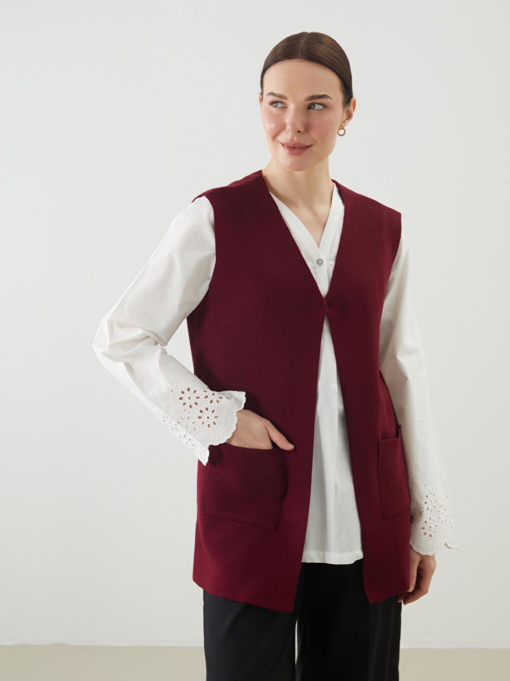V Neck Regular Women's Tricot Vest -S5N764Z8-CZT