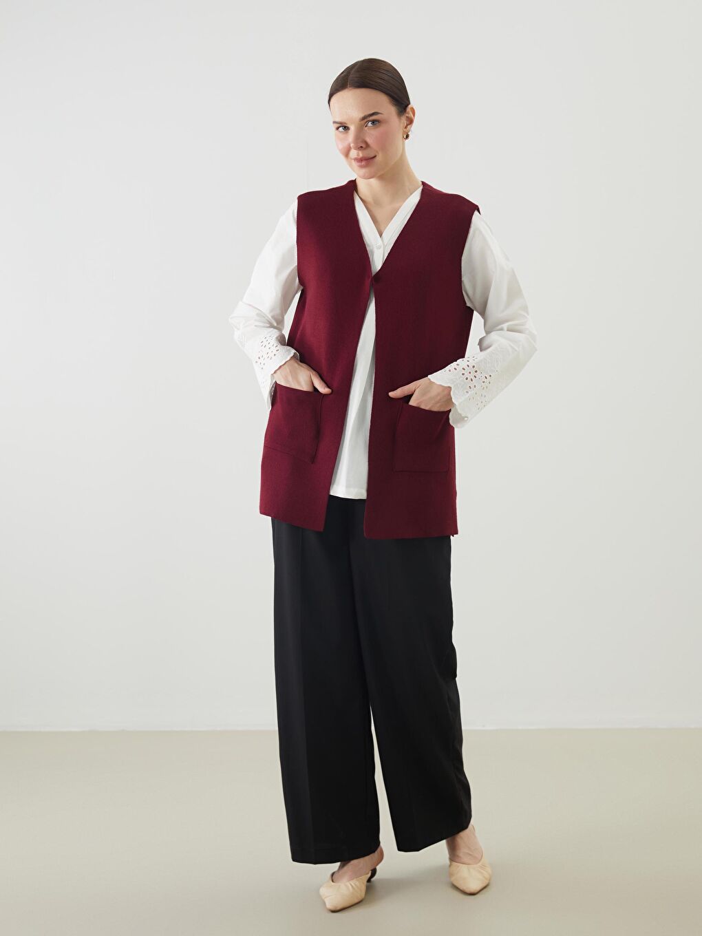 V Neck Regular Women's Tricot Vest -S5N764Z8-CZT